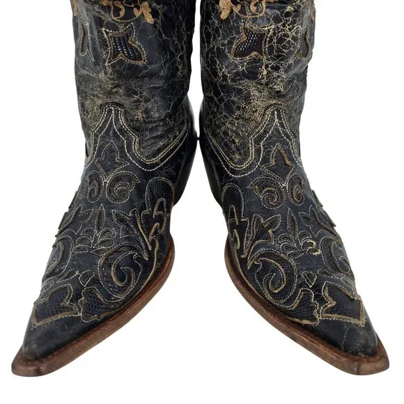 Corral Vintage Womens Size 6.5M Black Leather Cowboy Cowgirl Western Boots C2108